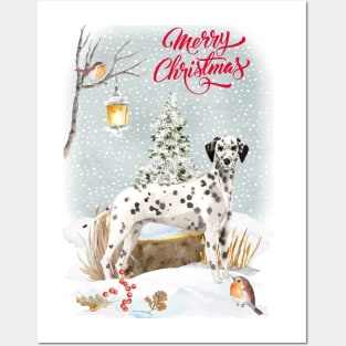 Cute Dalmatian Merry Christmas Santa Dog Posters and Art